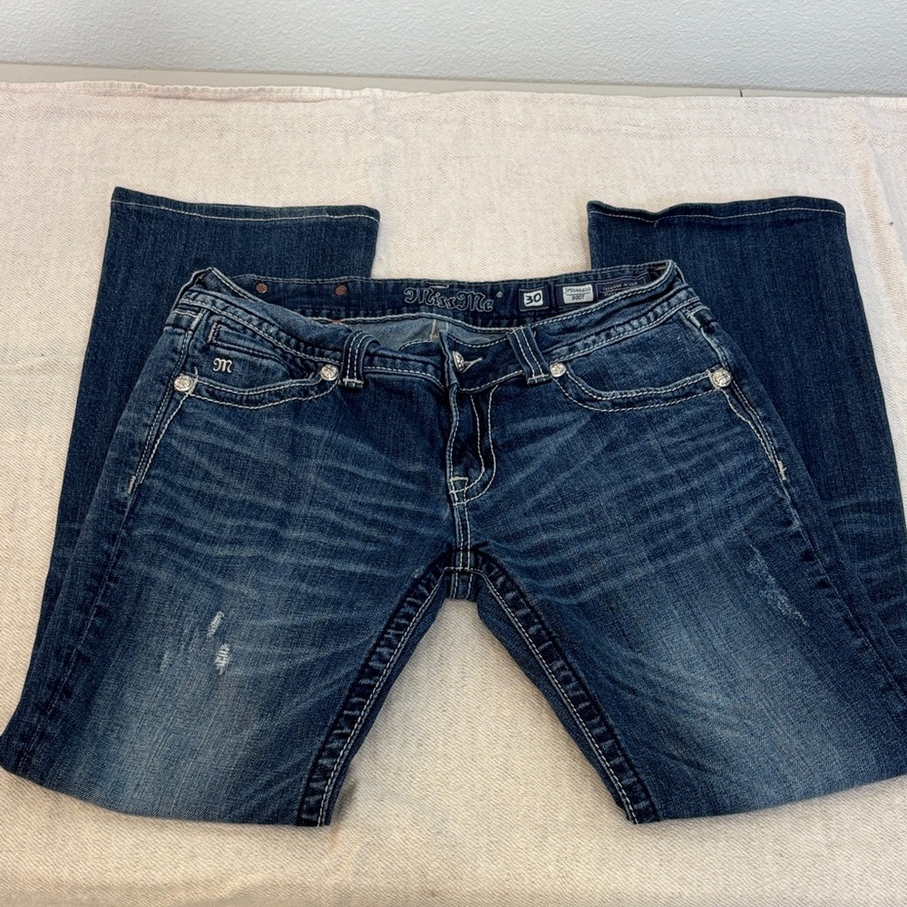 Miss Me Dark Blue Bootcut Jeans with Fading